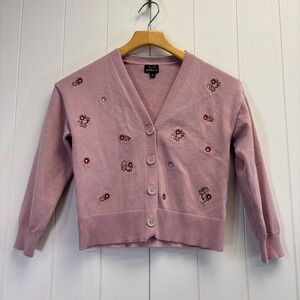 Victory Heart Girls Embroidered Floral Cardigan Sweater Size 8 Easter Spring